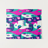 紺色モダンに描かれた世紀中頃の猫 タペストリー (正面(横))