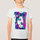 紺色モダンに描かれた世紀中頃の猫 トライブレンドＴシャツ (正面)