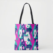 紺色モダンに描かれた世紀中頃の猫 トートバッグ (正面)