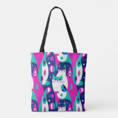 紺色モダンに描かれた世紀中頃の猫 トートバッグ (裏面)