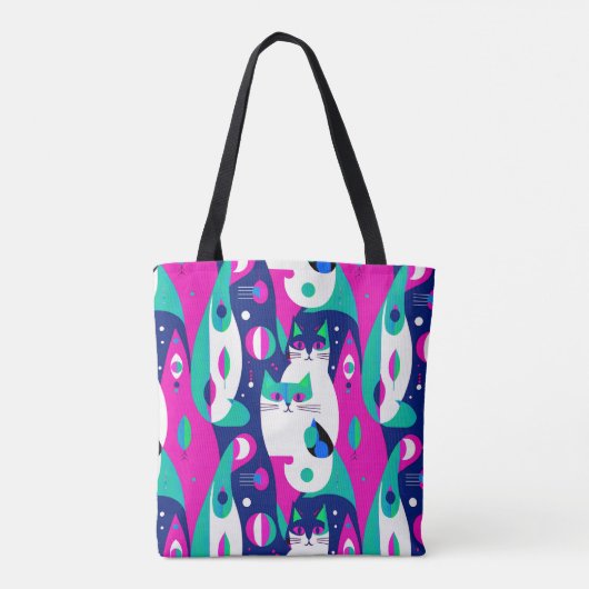 紺色モダンに描かれた世紀中頃の猫 トートバッグ (裏面)