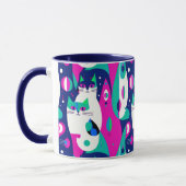 紺色モダンに描かれた世紀中頃の猫 マグカップ (左)