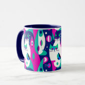 紺色モダンに描かれた世紀中頃の猫 マグカップ (正面左)