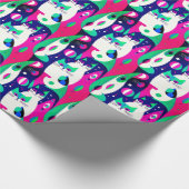 紺色モダンに描かれた世紀中頃の猫 ラッピングペーパー (角)