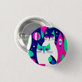 紺色モダンに描かれた世紀中頃の猫 缶バッジ (正面&裏面)