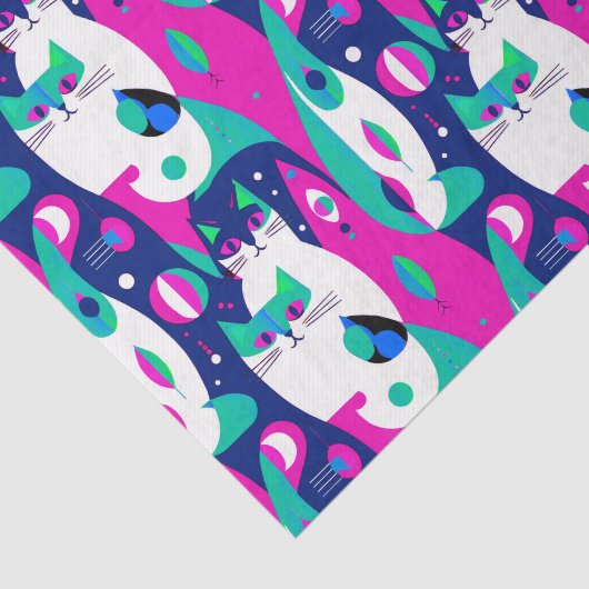 紺色モダンに描かれた世紀中頃の猫 薄葉紙 (詳細)