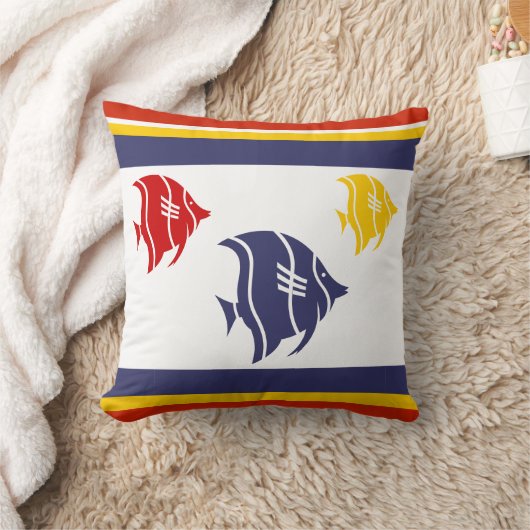 紺色、黄色、赤魚 クッション (ブランケット)