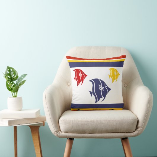 紺色、黄色、赤魚 クッション (椅子)