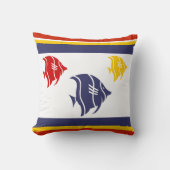 紺色、黄色、赤魚 クッション (正面)