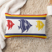 紺色、黄色、赤魚 ランバークッション (ブランケット)