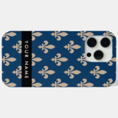 紺青地にベージュのフルールドリス、ロイヤル、あなたの名前 Case-Mate iPhoneケース (裏面 (横))