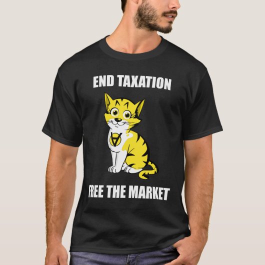 終わりの課税-市場の白い文字AnCap Tを解放して下さい Tシャツ (正面)