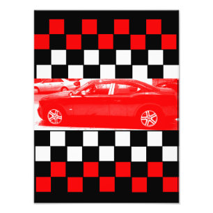 終わりの車線1の赤い車 フォトプリント           