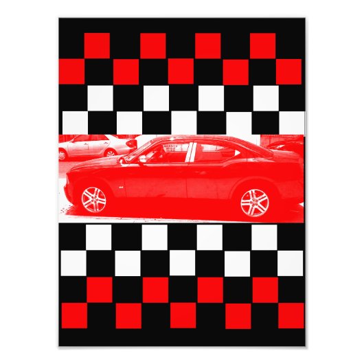 終わりの車線1の赤い車 フォトプリント            (正面)