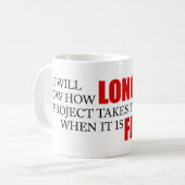 終わるおもしろいなプロジェクト管理の発言 コーヒーマグカップ (正面左)
