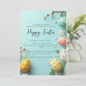 終シンプル末エレガントフローラ・卵ハッピーイースター 招待状 (スタンド正面)