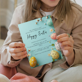 終シンプル末エレガントフローラ・卵ハッピーイースター 招待状