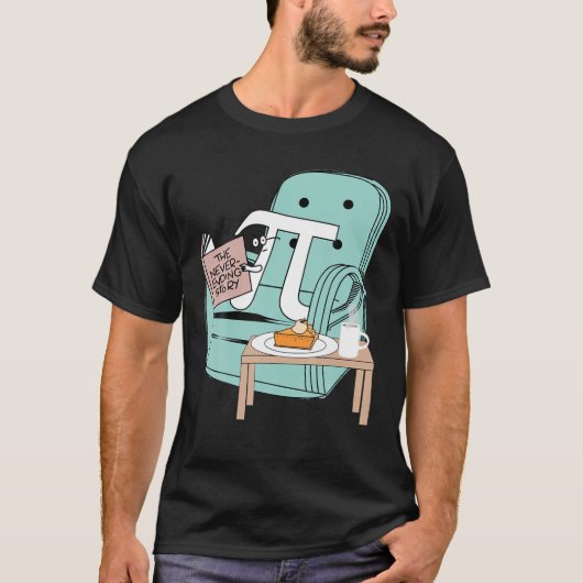 終了しないおもしろいストーリーPi日お祝い数学 Tシャツ (正面)