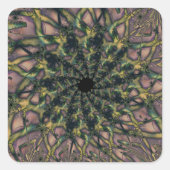 終了なし |ピンクと黄色のフラクタルアート スクエアシール (正面)