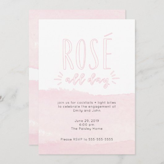 終日の水彩画のカクテルのパーティの招待状は上がりました 招待状 (正面/裏面)