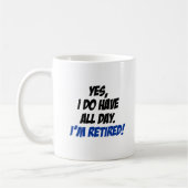終日の退職したなマグを持って下さい コーヒーマグカップ (左)