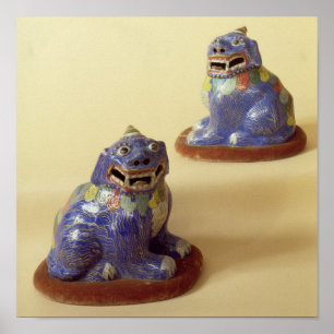 組の中国のなcloisonne犬、18世紀 ポスター