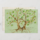 組の渦巻の木の根は緑の羊皮紙をAntiqued 招待状 (正面/裏面)