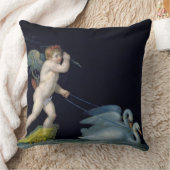 組の白鳥(パネルの油)導かれているキューピッド クッション (ブランケット)