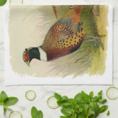 組の草が茂った分野のリングのネックのキジ キッチンタオル (折り畳み)