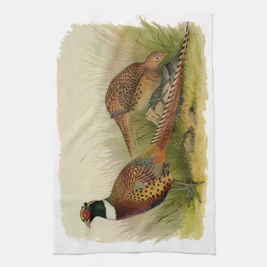 組の草が茂った分野のリングのネックのキジ キッチンタオル (縦)