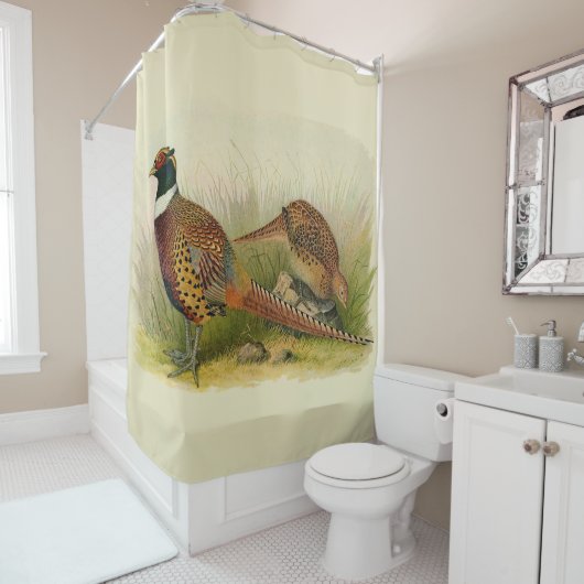 組の草が茂った分野のリングのネックのキジ シャワーカーテン (インサイチュ)
