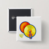 組の青いグラフィックで輪郭を描かれる黄色いシンバル 缶バッジ (正面&裏面)