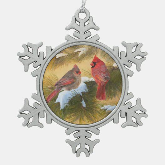 組の(鳥)ショウジョウコウカンチョウ スノーフレークピューターオーナメント (正面)