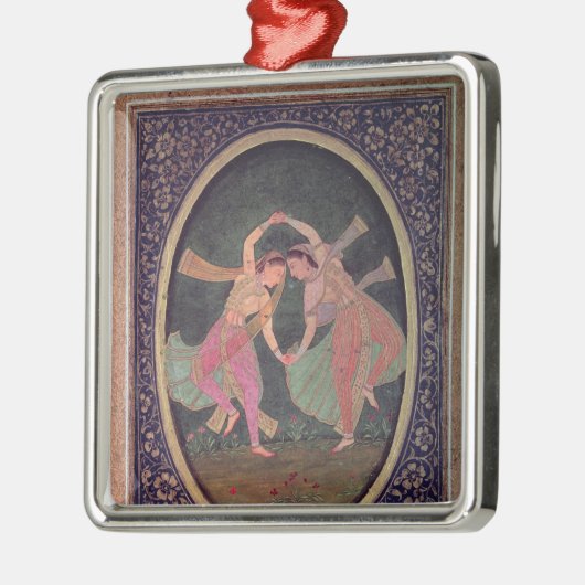 組のKathakを行っているダンサー メタルオーナメント (左)