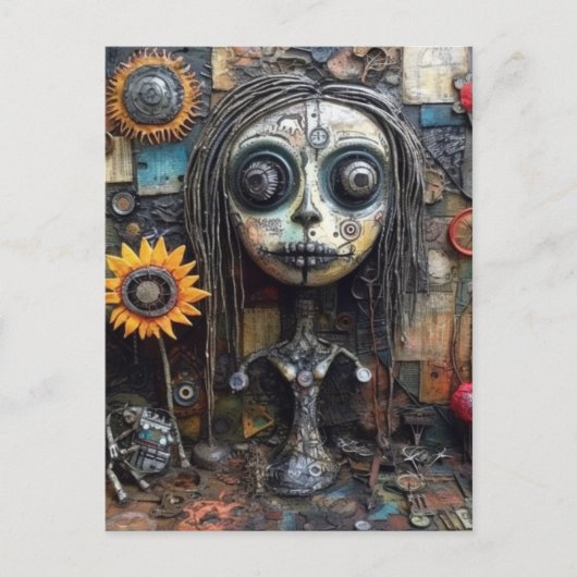 組みファンキー合わせカラフル混合メディアコラージュ ポストカード (正面)