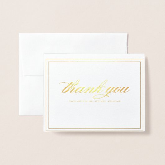 組み立てられた書道の金ゴールドホイルのサンキューカード 箔カード (封筒付き正面)