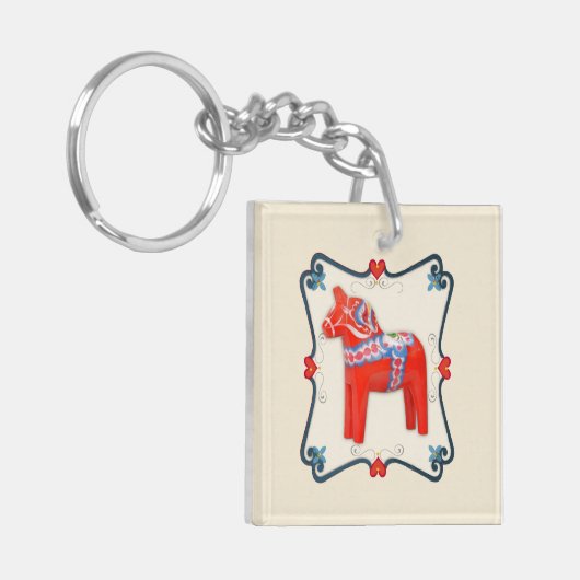 組み立てられるスウェーデン人のDalaの馬の民芸 キーホルダー (正面左)