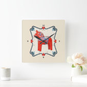 組み立てられるスウェーデン人のDalaの馬の民芸 スクエア壁時計 (ホーム)