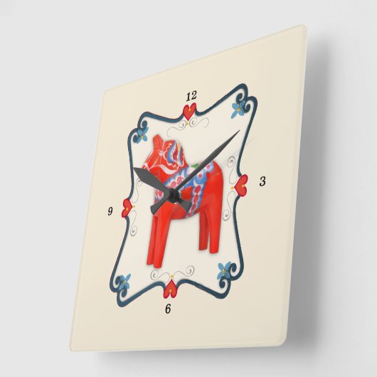 組み立てられるスウェーデン人のDalaの馬の民芸 スクエア壁時計 (傾斜)