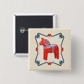 組み立てられるスウェーデン人のDalaの馬の民芸 缶バッジ (正面&裏面)