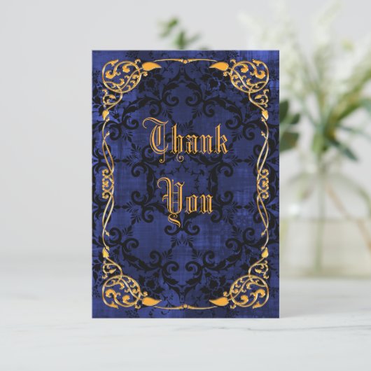 組み立てられる青いゴシック様式及び金ゴールドは誕生日感謝していしています サンキューカード (スタンド正面)