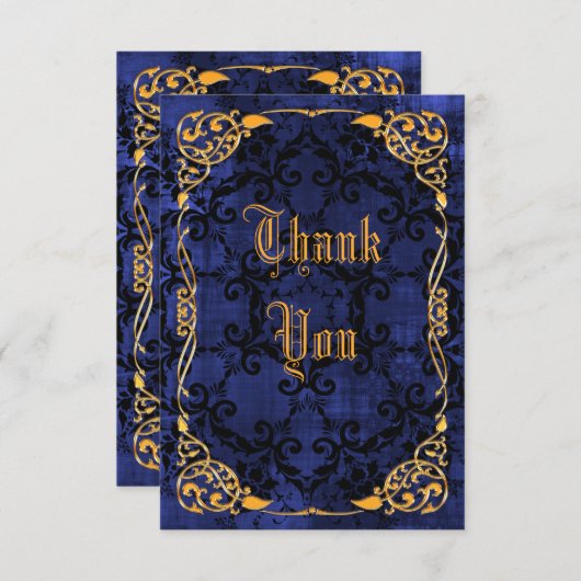 組み立てられる青いゴシック様式及び金ゴールドは誕生日感謝していしています サンキューカード (正面/裏面)