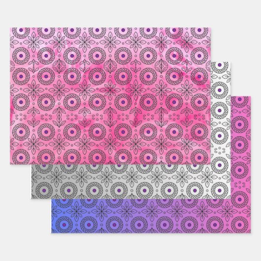 組み込み曼荼羅と葉のモチーフデザイン» ラッピングペーパーシート (セット)