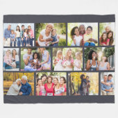 組カスタム積造グリッドコラージュ-グレー12フォト フリースブランケット (正面(横))