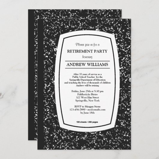 組版帳先生退職パーティー招待状 招待状 (正面/裏面)