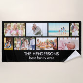 組積造グリッド8フォトコラージファミリーブラック ビーチタオル (正面)