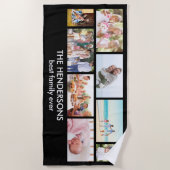 組積造グリッド8フォトコラージファミリーブラック ビーチタオル (正面)