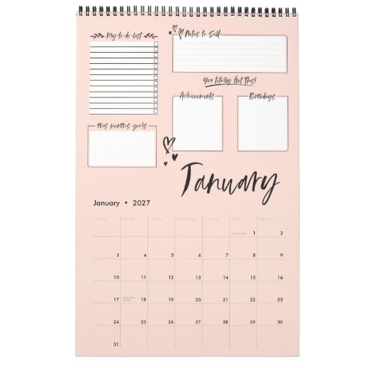 組織化されたカやる気を起こさせるオス月例計画 カレンダー (1月 2027)