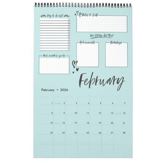 組織化されたカやる気を起こさせるオス月例計画 カレンダー (2月 2026)