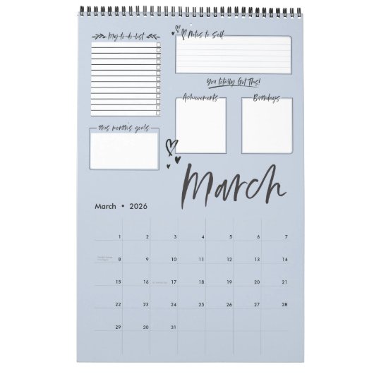 組織化されたカやる気を起こさせるオス月例計画 カレンダー (3月 2026)